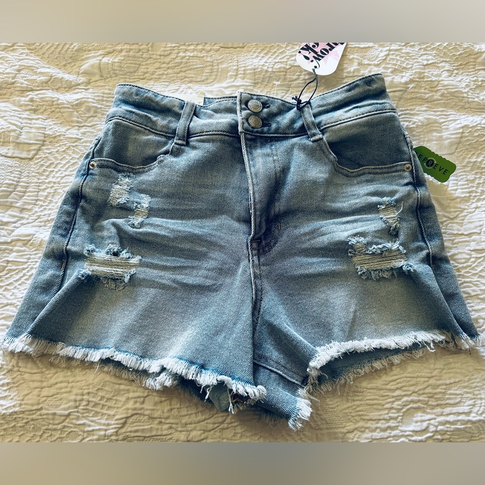 Vanilla Star Light Blue Distressed Jean Shorts